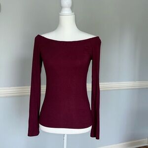 White crow off the shoulder burgundy long sleeve top